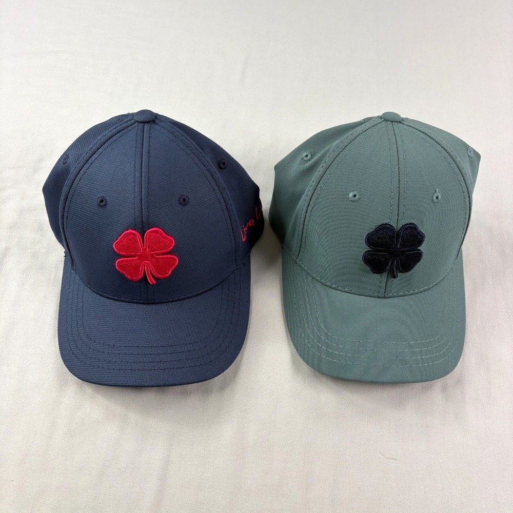 Black Clover Hat Cap Lot of 2 Golf Fitted L Stretch Performance Embroidered